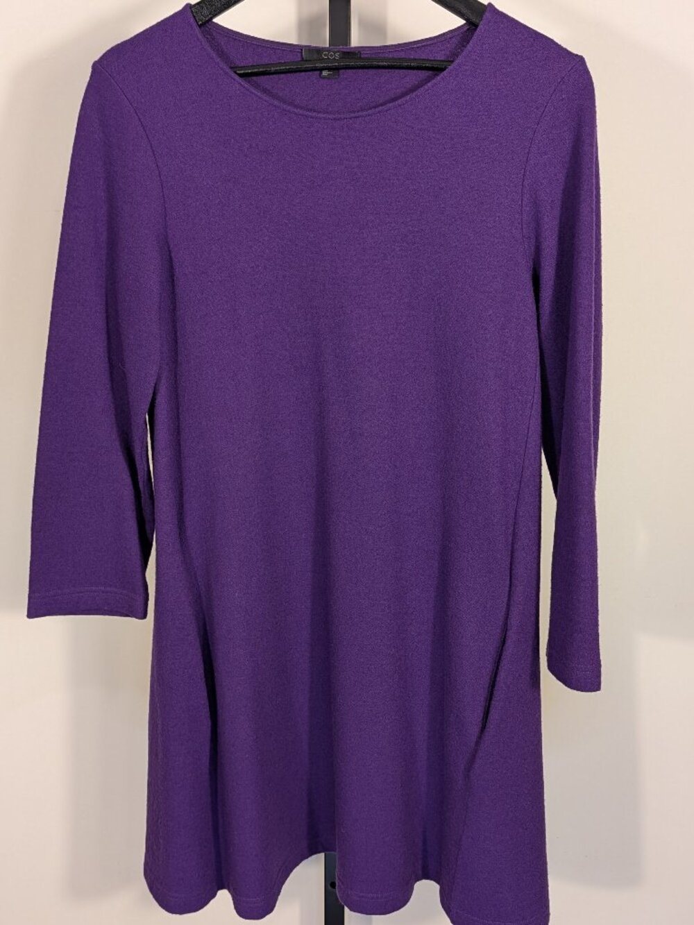 COS 100% Wool Shift Dress | Rich Purple | 3/4 Sleeve | Minimalist | Sz M